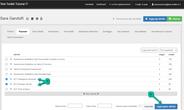 Test toolkit tutorial attività