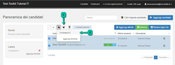  etichette ai miei candidati